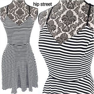 EXPRESS Spaghetti Strap Stripe Fit & Flare Dress 4